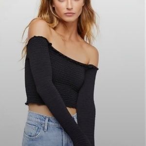 Free People Intimately Textured Long Sleeve Crop Black XS/S